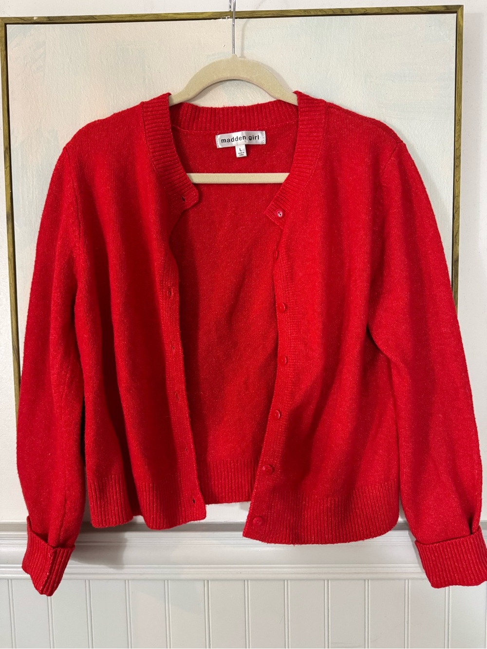MADDEN GIRL Red Button-Front Women's Sweater Cardigan LG